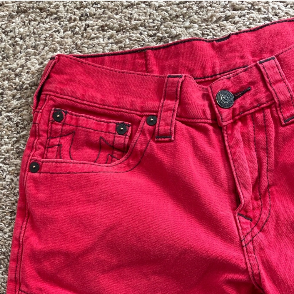 True Religion Y2K Moto Jeans Mens Size 32 Red Bikercore McBling Streetwear - Picture 4 of 13